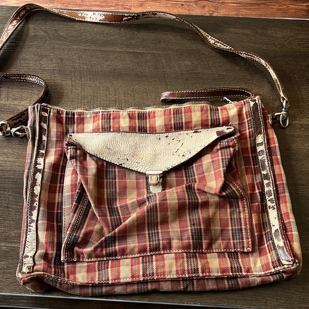 Numero 10 Italian plaid bag with leather trims
